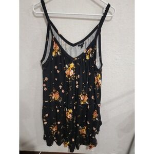 Torrid Size 2 2X Romper Black Yellow Floral Sleeveless V-Neck Pockets Plus Size